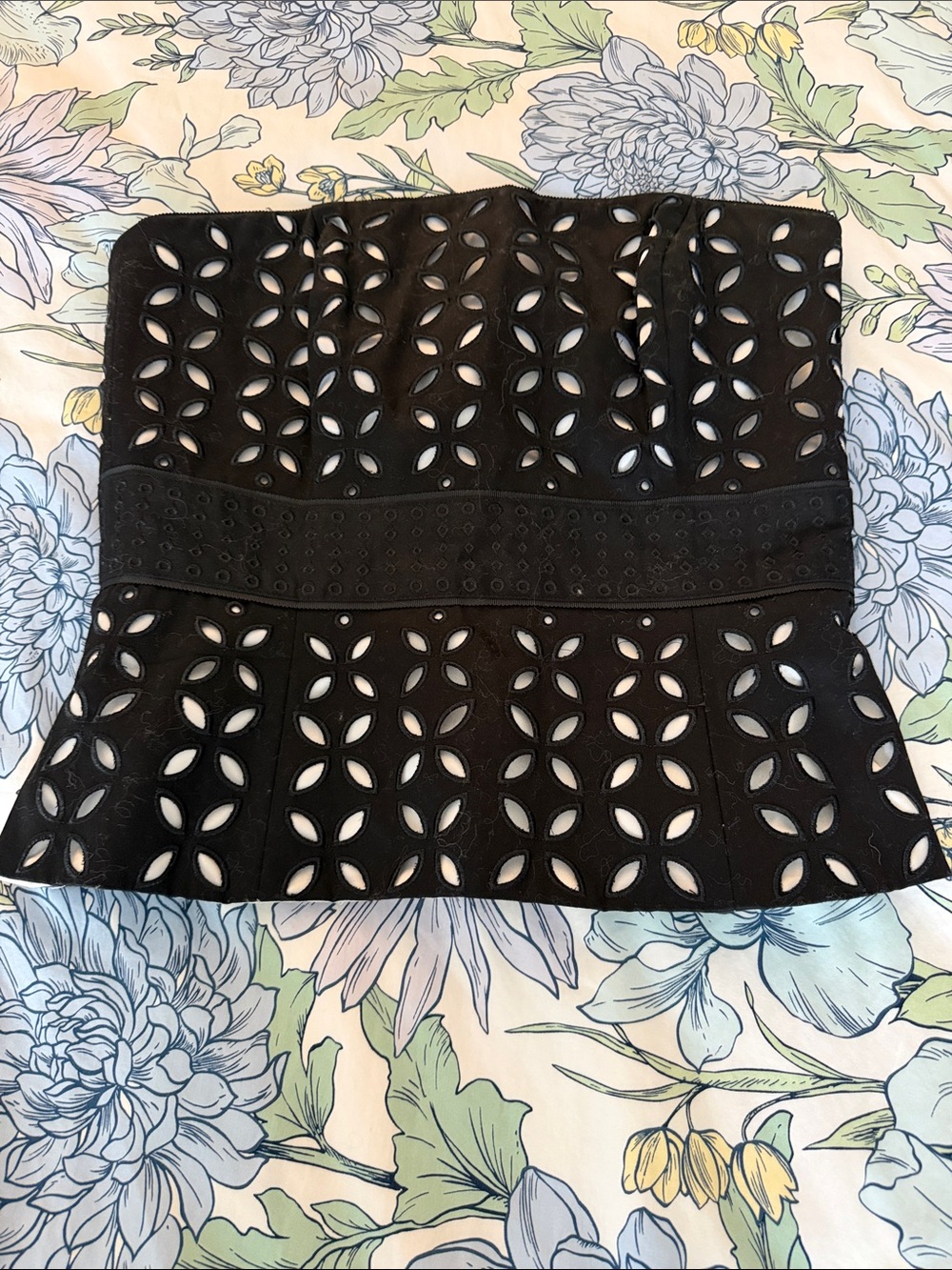 White House Black Market Black Laser-Cut Strapless Top